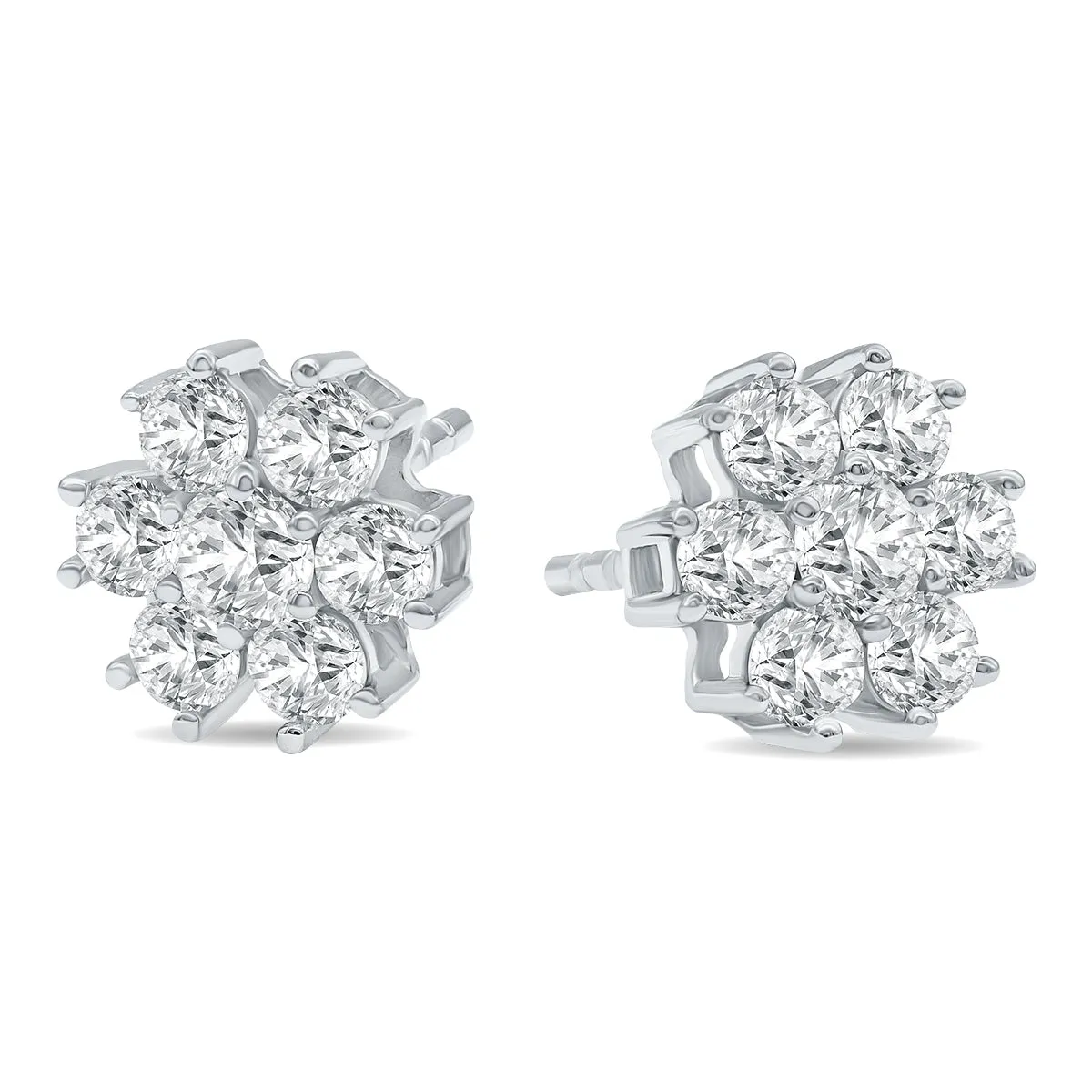 1 Carat Tw Diamond Flower Cluster Stud Earrings In 14K White Gold