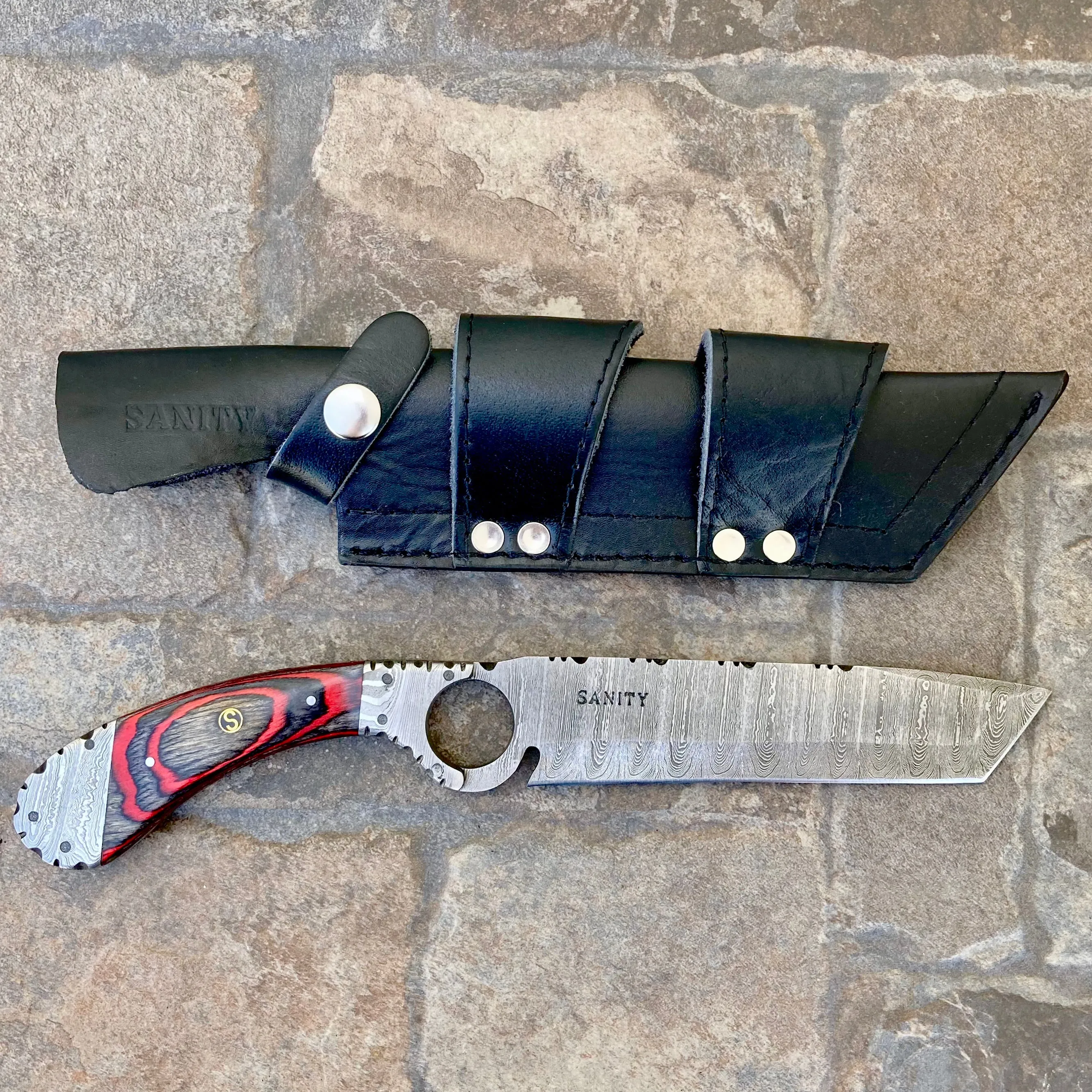 11” Doc Holiday - Red & Black Wood - Damascus - Horizontal & Vertical Carry - DOC3