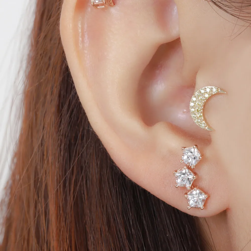 14K 18K Solid Gold Triple Cz Cartilage Helix Inner Conch  Barbell Piercing Earring Stud