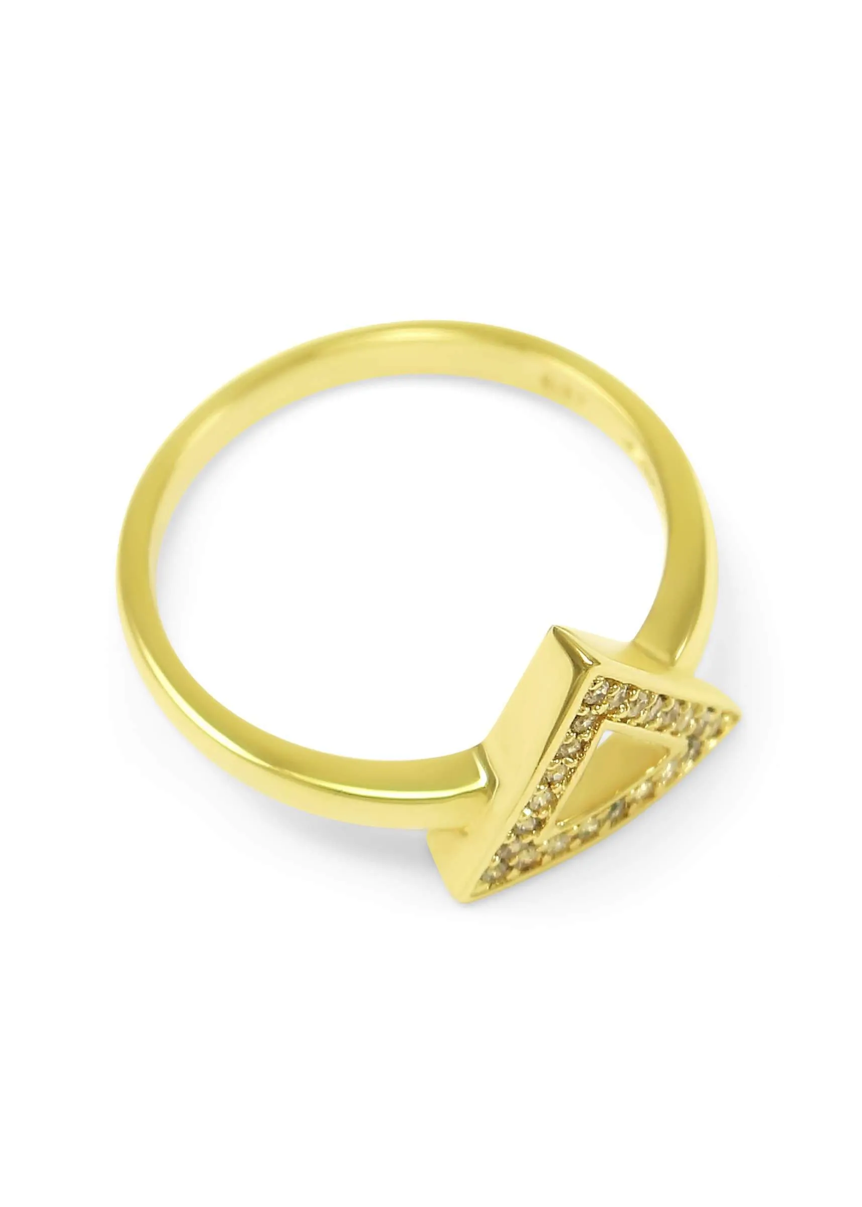 14k Gold Plated Delta Triangle Ring with CZs