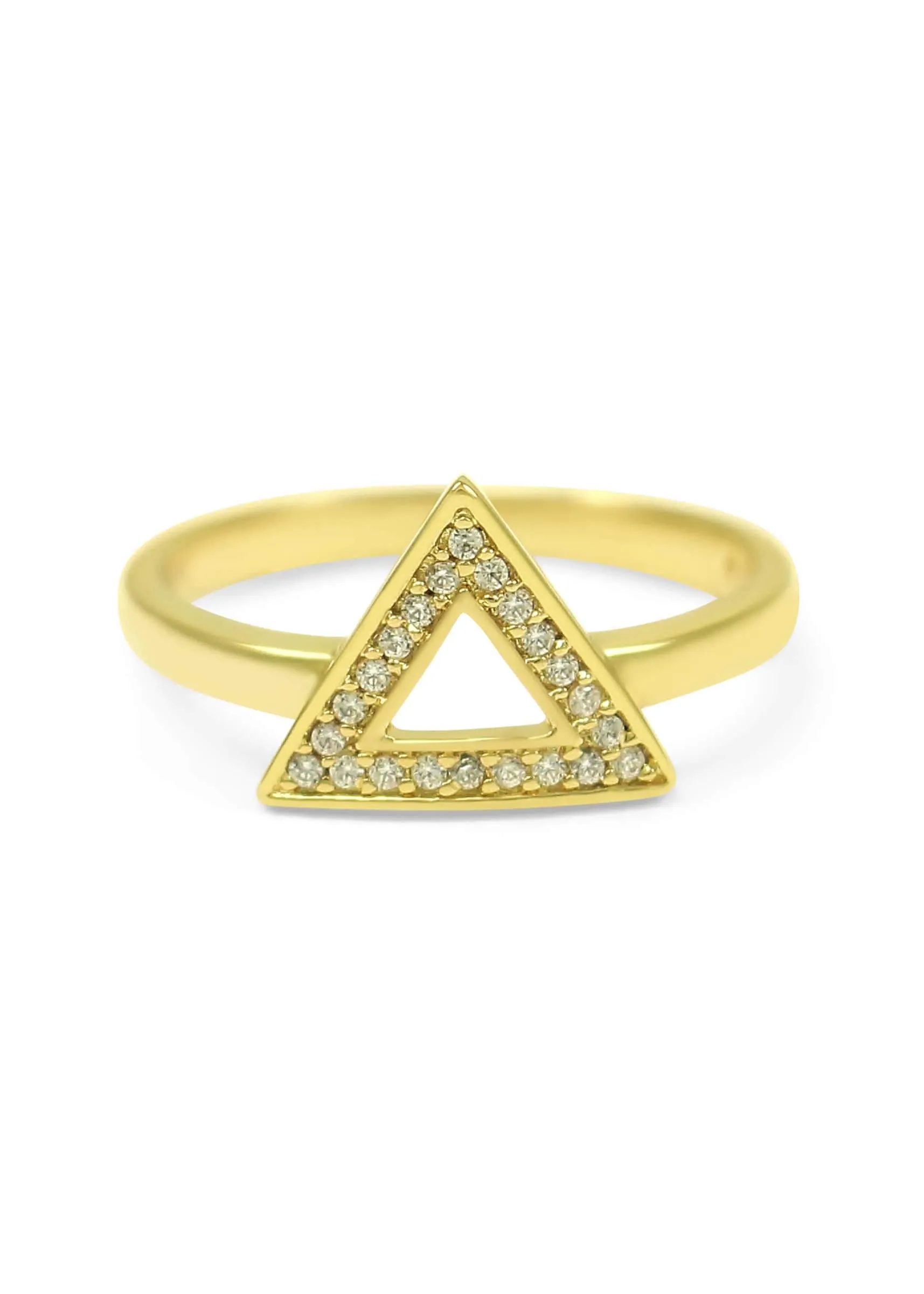 14k Gold Plated Delta Triangle Ring with CZs