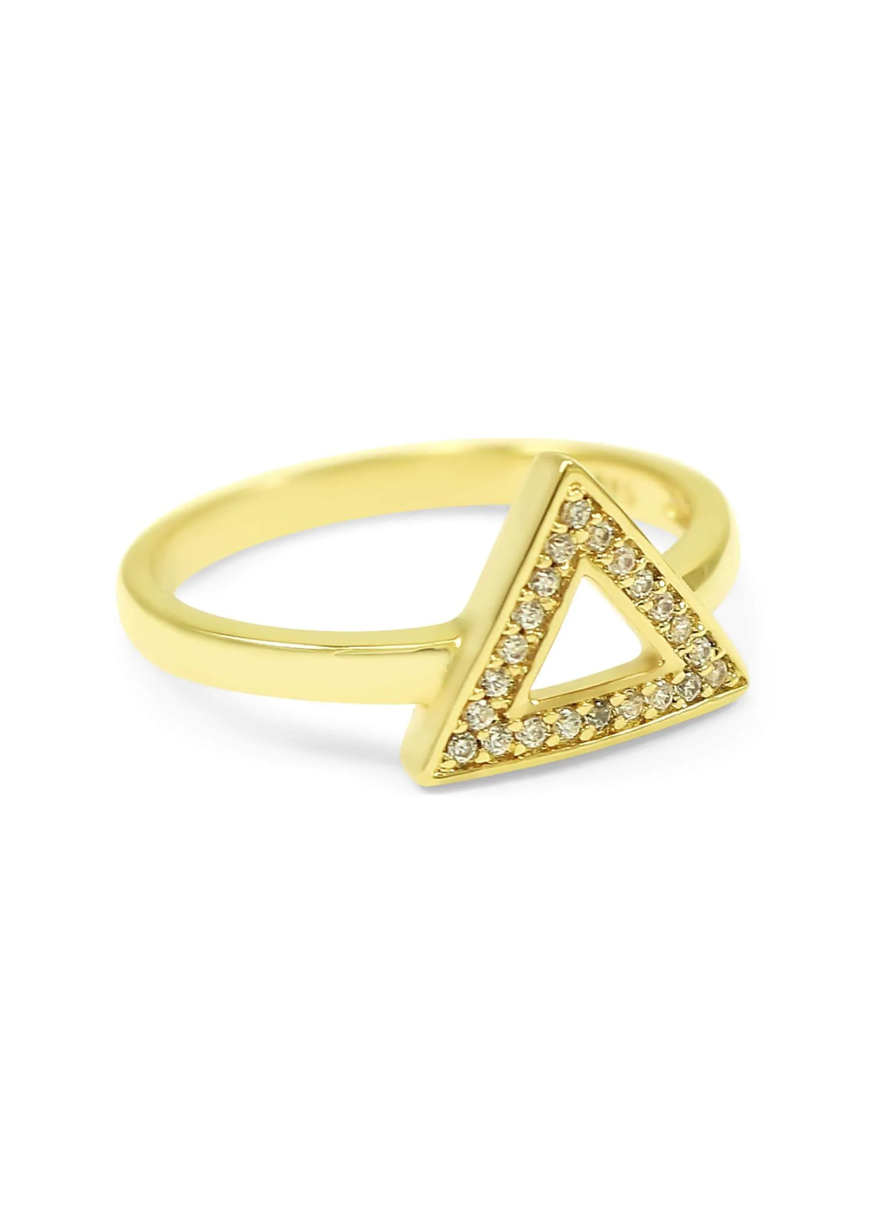 14k Gold Plated Delta Triangle Ring with CZs