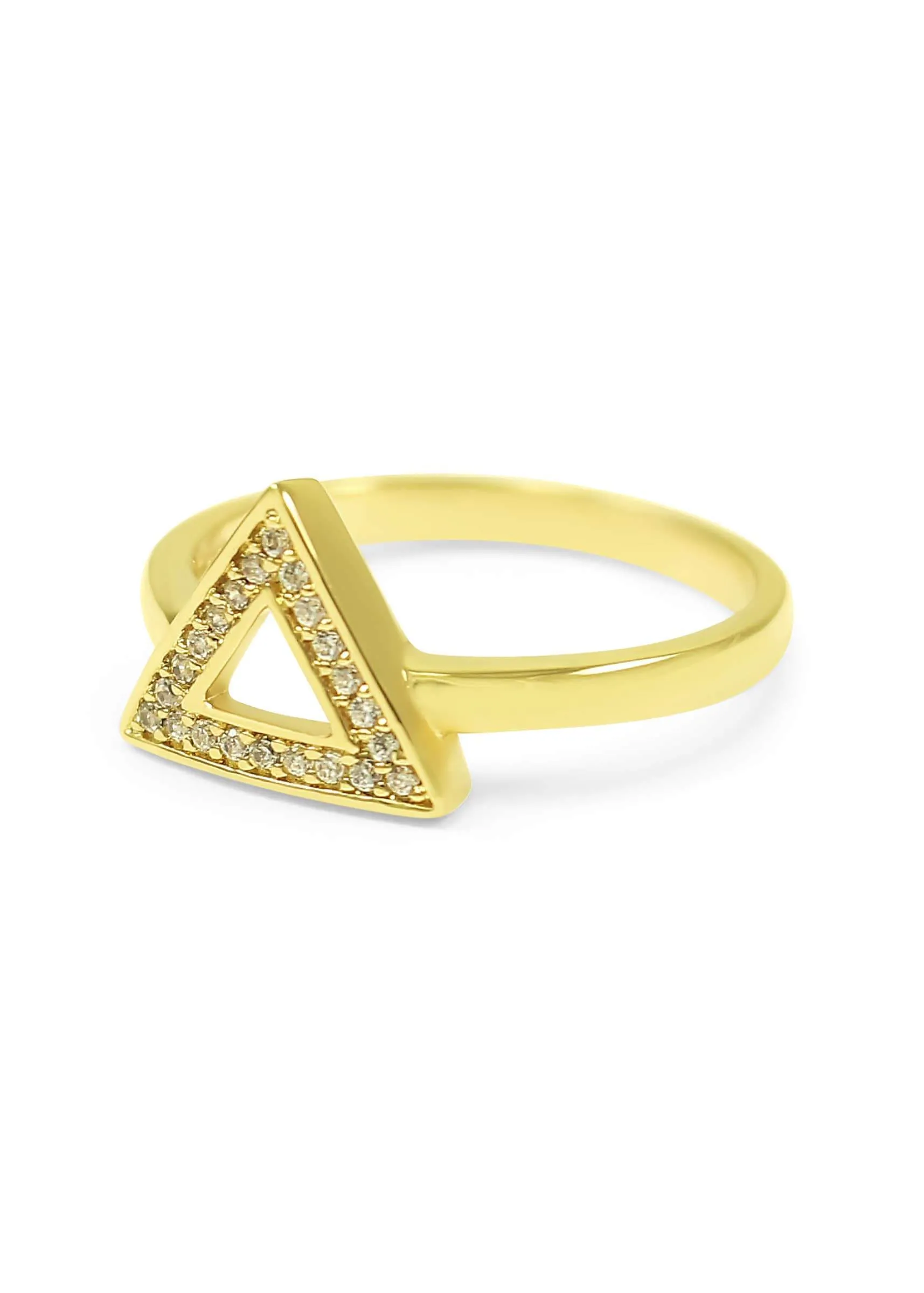 14k Gold Plated Delta Triangle Ring with CZs