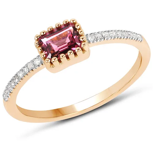 14K Yellow Gold Pink Tourmaline and Diamond Ring