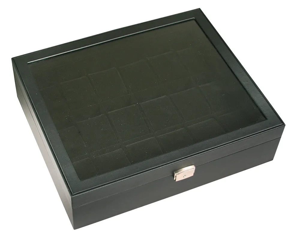 (18) Black Leather Watch Box with Glass Top