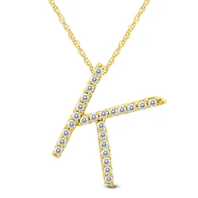 1/8 Carat Tw K Initial Diamond Pendant Necklace In 10K Yellow Gold With Adjustable Chain