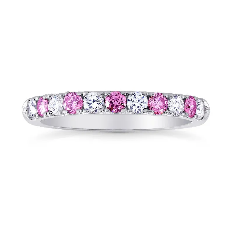 18CT White Gold Pink Sapphire & White Diamond Wedding Band