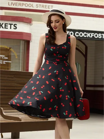 1950s Retro Vintage Sleeveless Homecoming Dresses Cocktail Party A-Line Dress