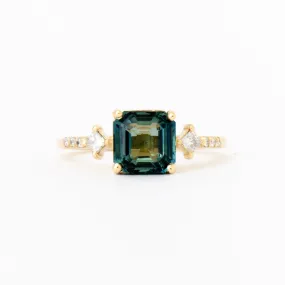 2.58 ct Asscher-cut Teal Sapphire May Ring