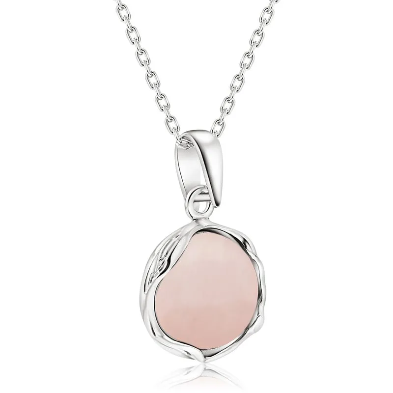 925 Sterling Silver Round Pink Rose Quartz 12mm Pendant