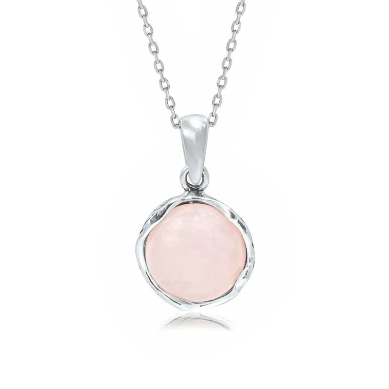 925 Sterling Silver Round Pink Rose Quartz 12mm Pendant