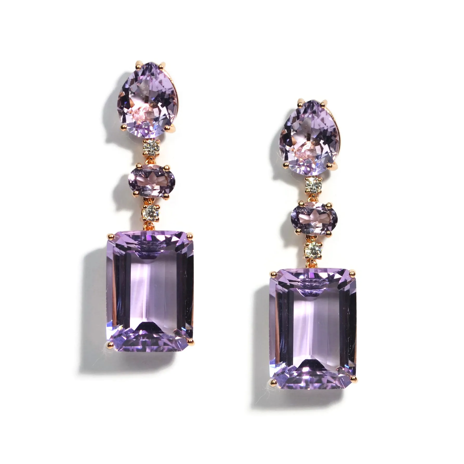 A & Furst - Party - Drop Earrings with Rose de France and Diamonds, 18k Rose Gold