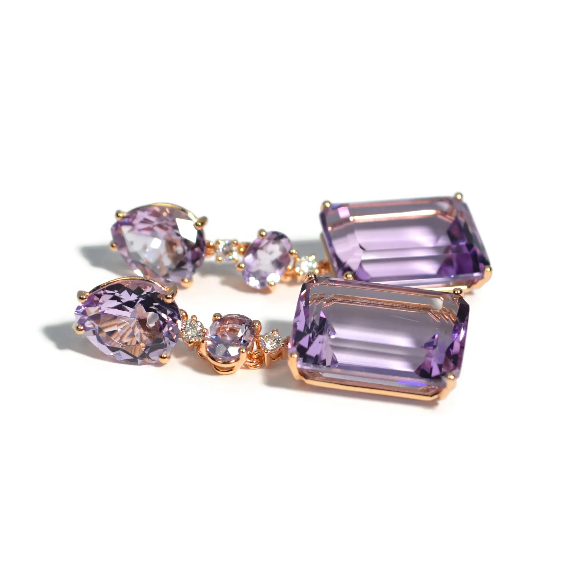 A & Furst - Party - Drop Earrings with Rose de France and Diamonds, 18k Rose Gold