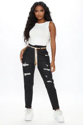 A Lil Tied Up Distressed Straight Leg Jeans - Black