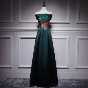 A line Dark Green Long Prom Dresses SH174