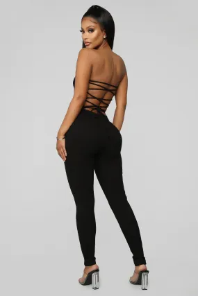 A Little Surprise Lace Up Jumpsuit - Black