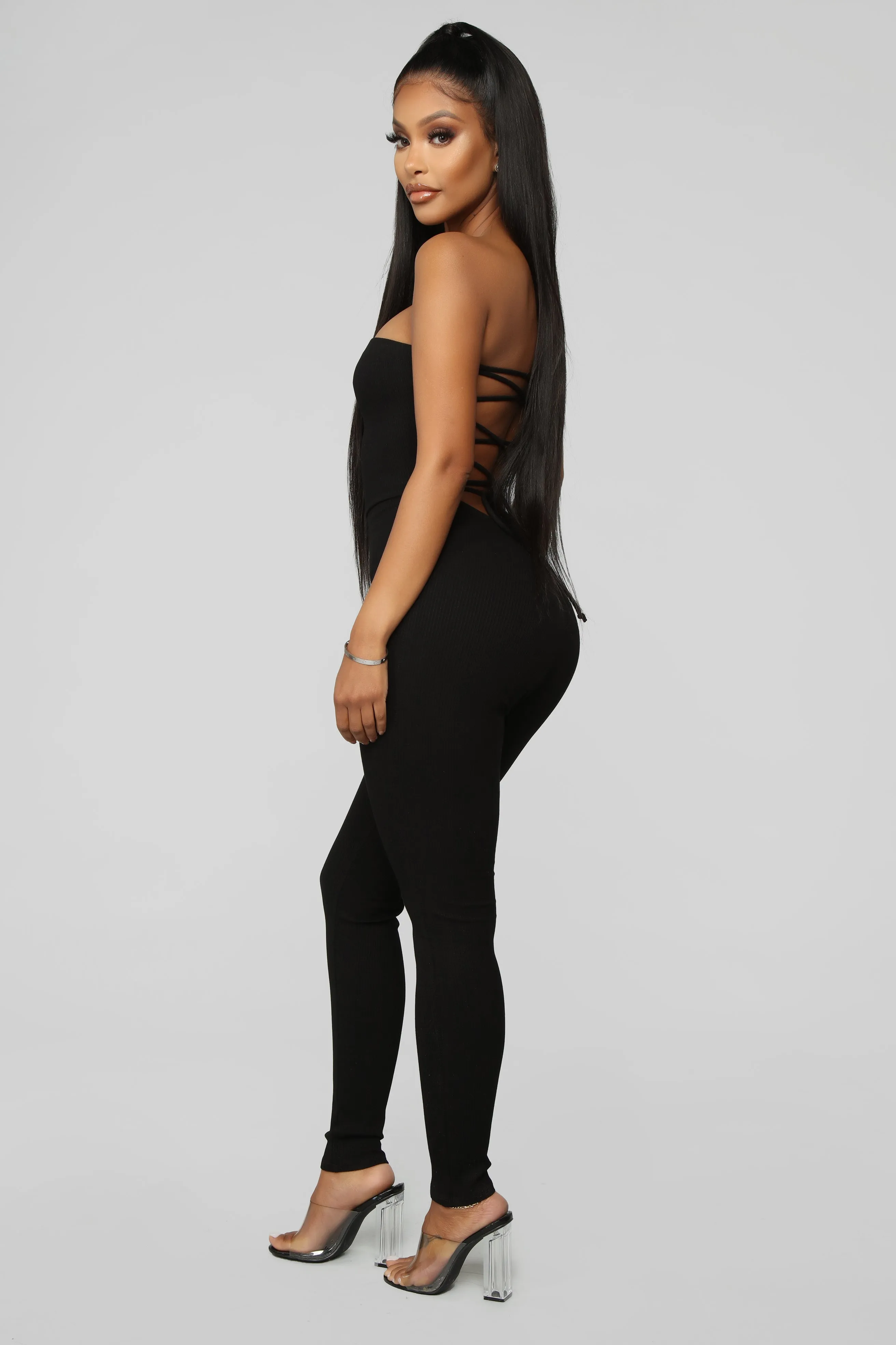 A Little Surprise Lace Up Jumpsuit - Black