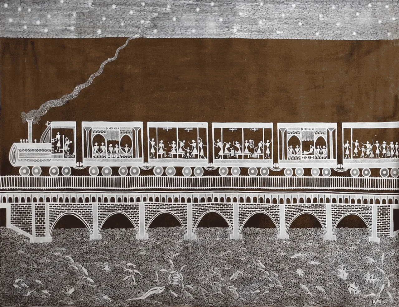 A train journey in Warli by Dilip Ram Bahotha