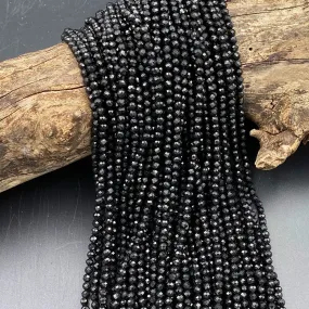 AAA Genuine Natural Black Tourmaline Faceted Round Beads 2mm 3mm 4mm 5mm Micro Diamond Cut Gemstone 15.5" Strand