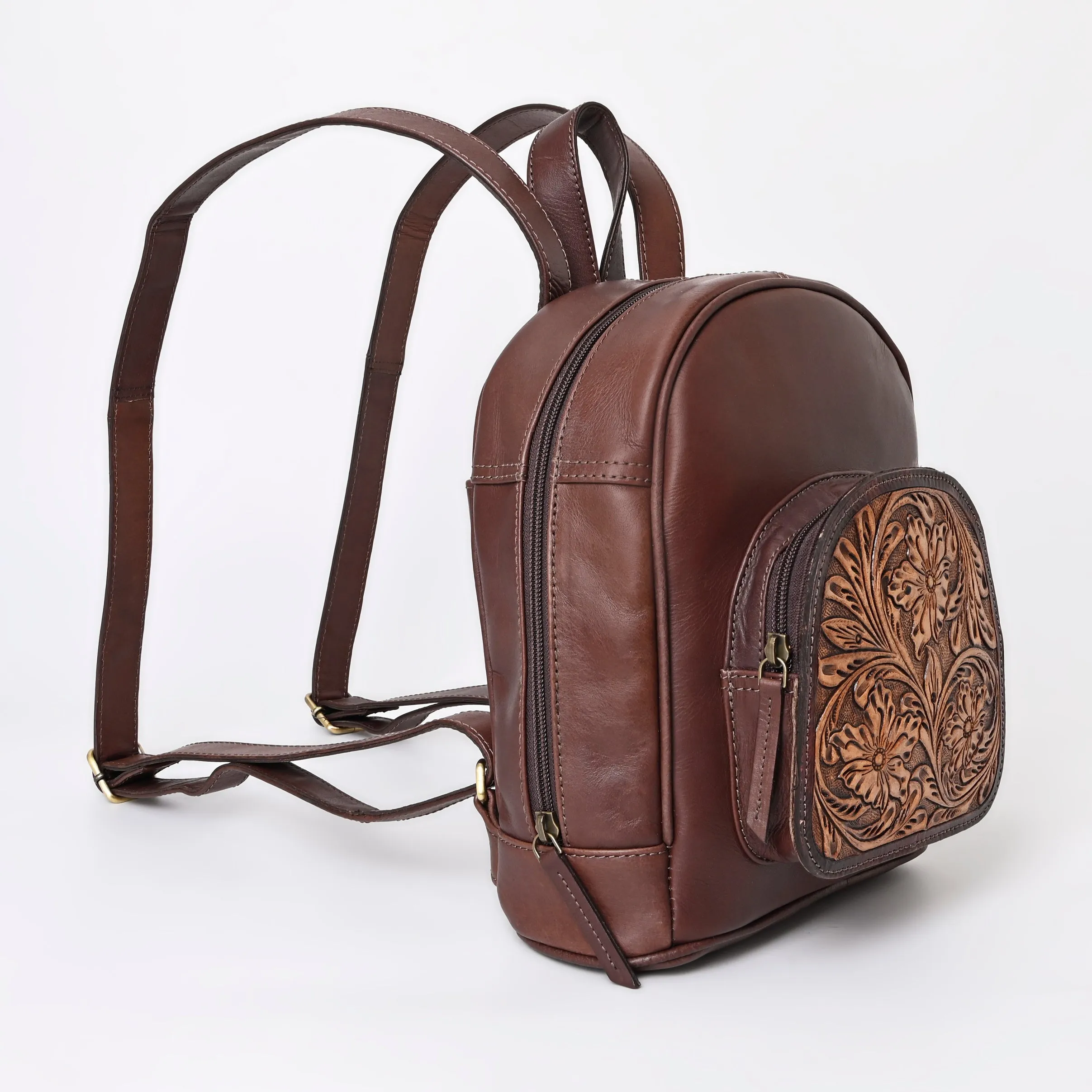 A&A-1048 Montana West Genuine Leather Collection Genuine Oily Calf Mini Backpack - Brown