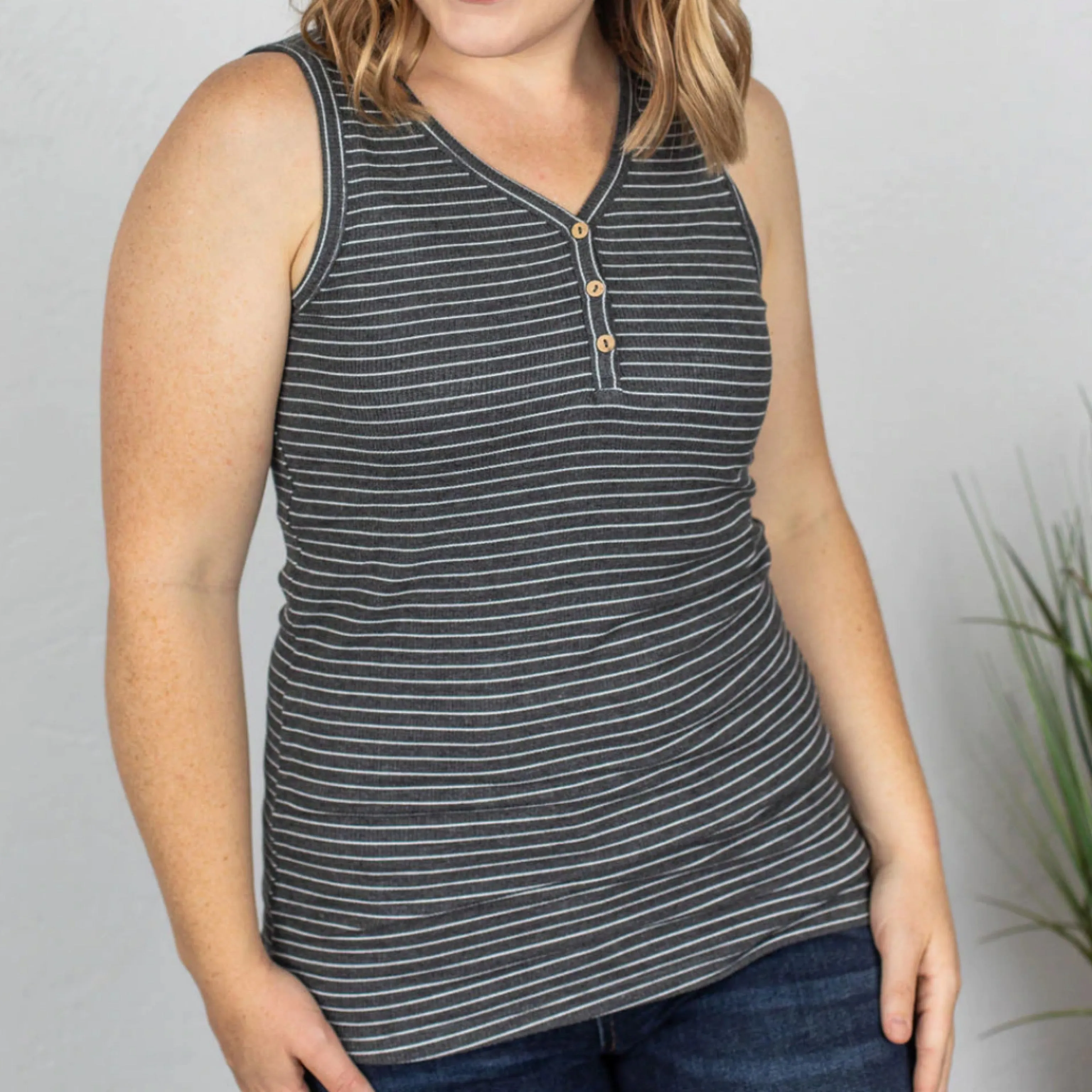 Addison Henley Black White Stripe Tank Top