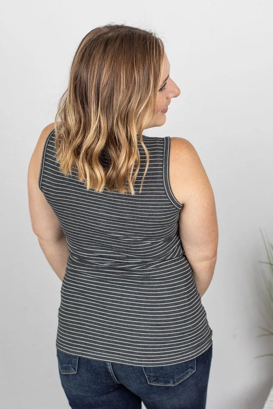 Addison Henley Black White Stripe Tank Top