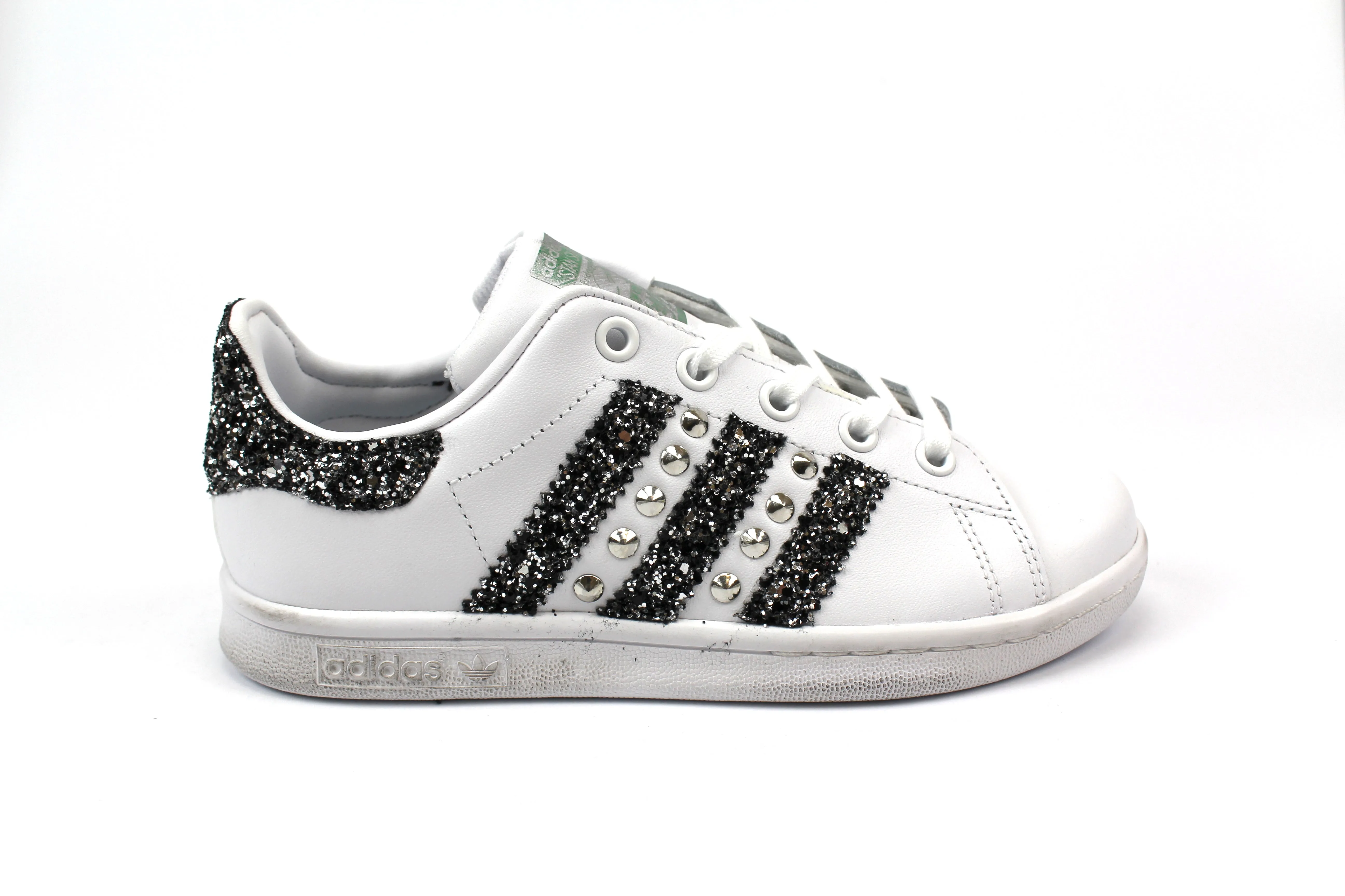 Adidas Stan Smith Black Silver Glitter & Borchie