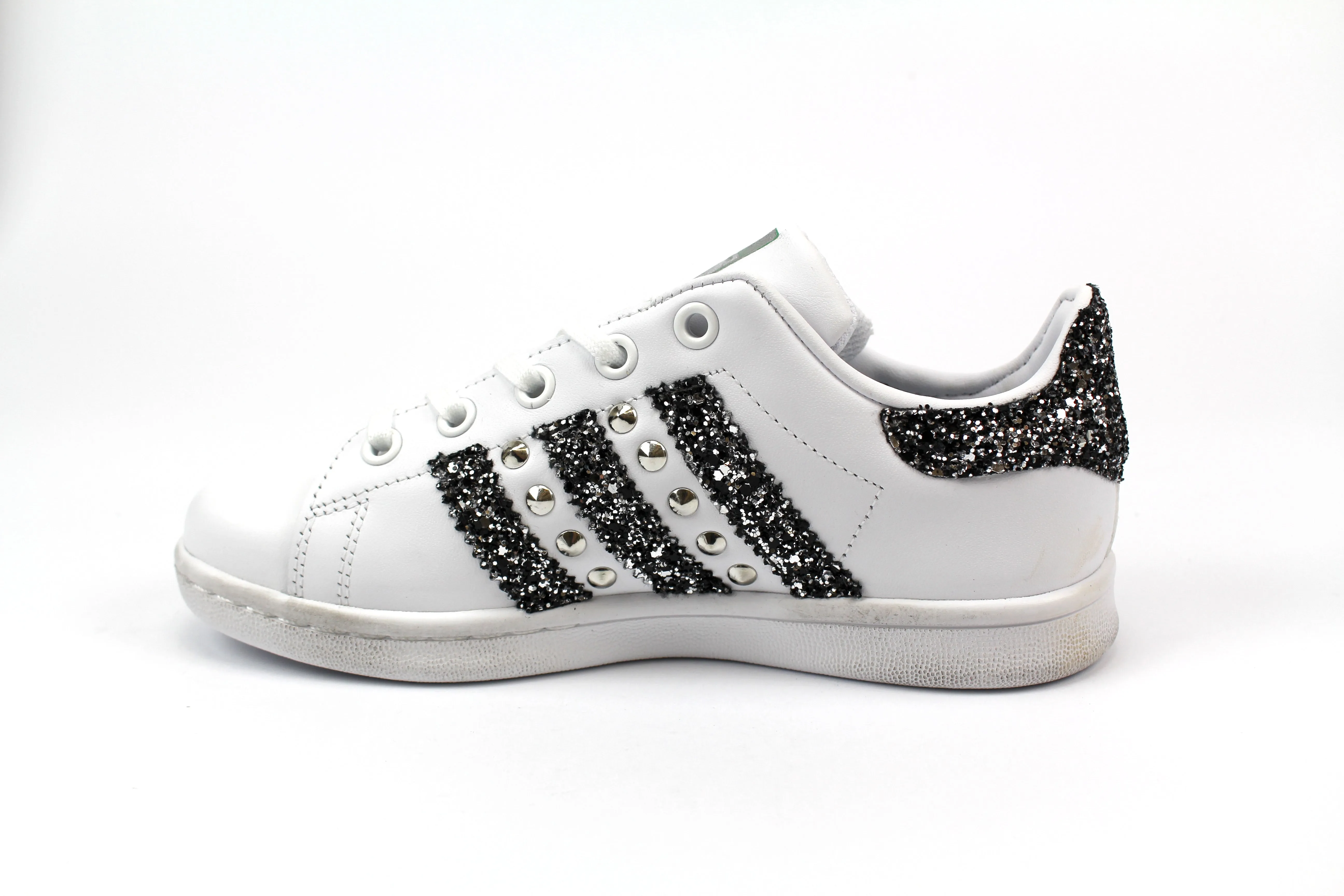 Adidas Stan Smith Black Silver Glitter & Borchie