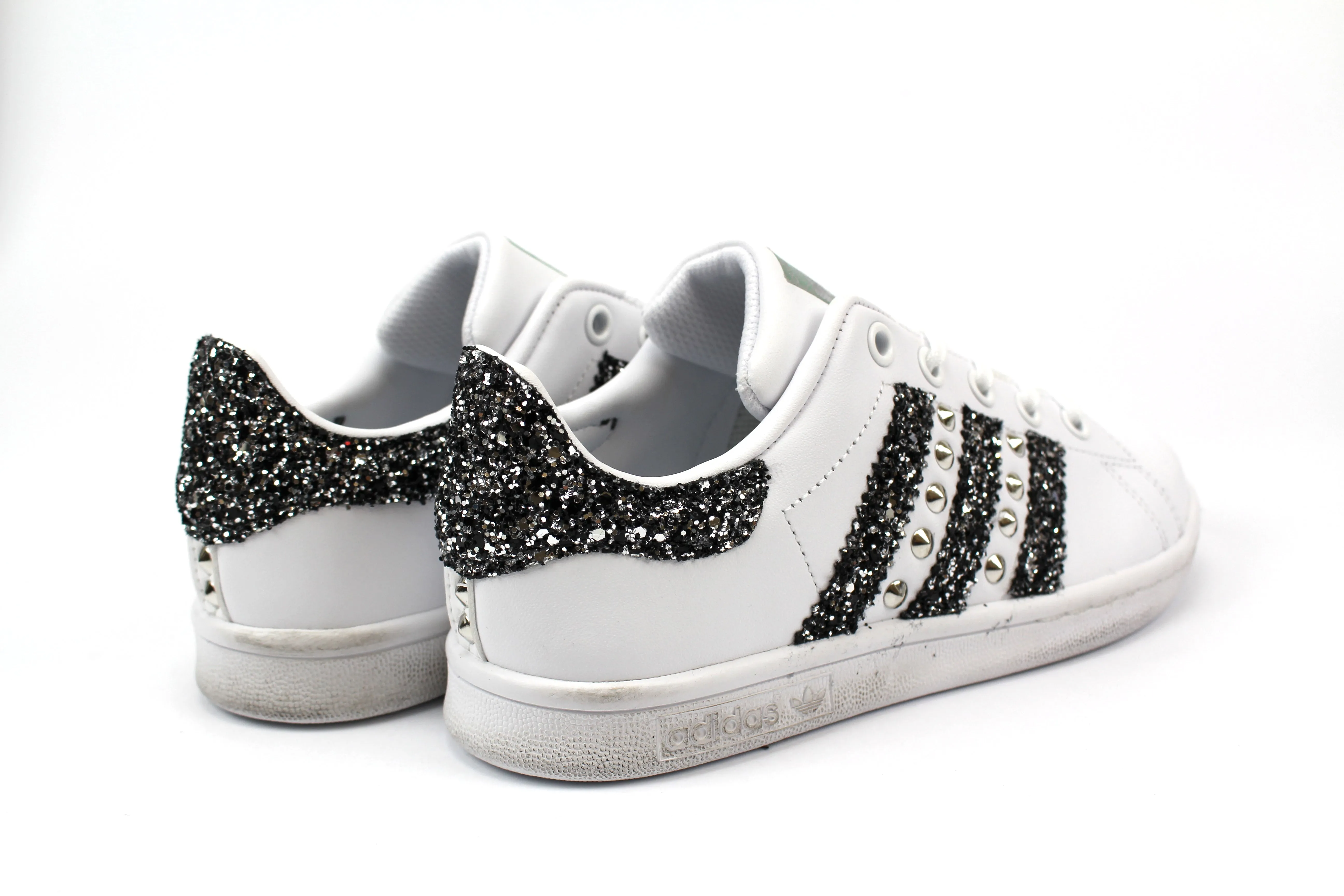 Adidas Stan Smith Black Silver Glitter & Borchie