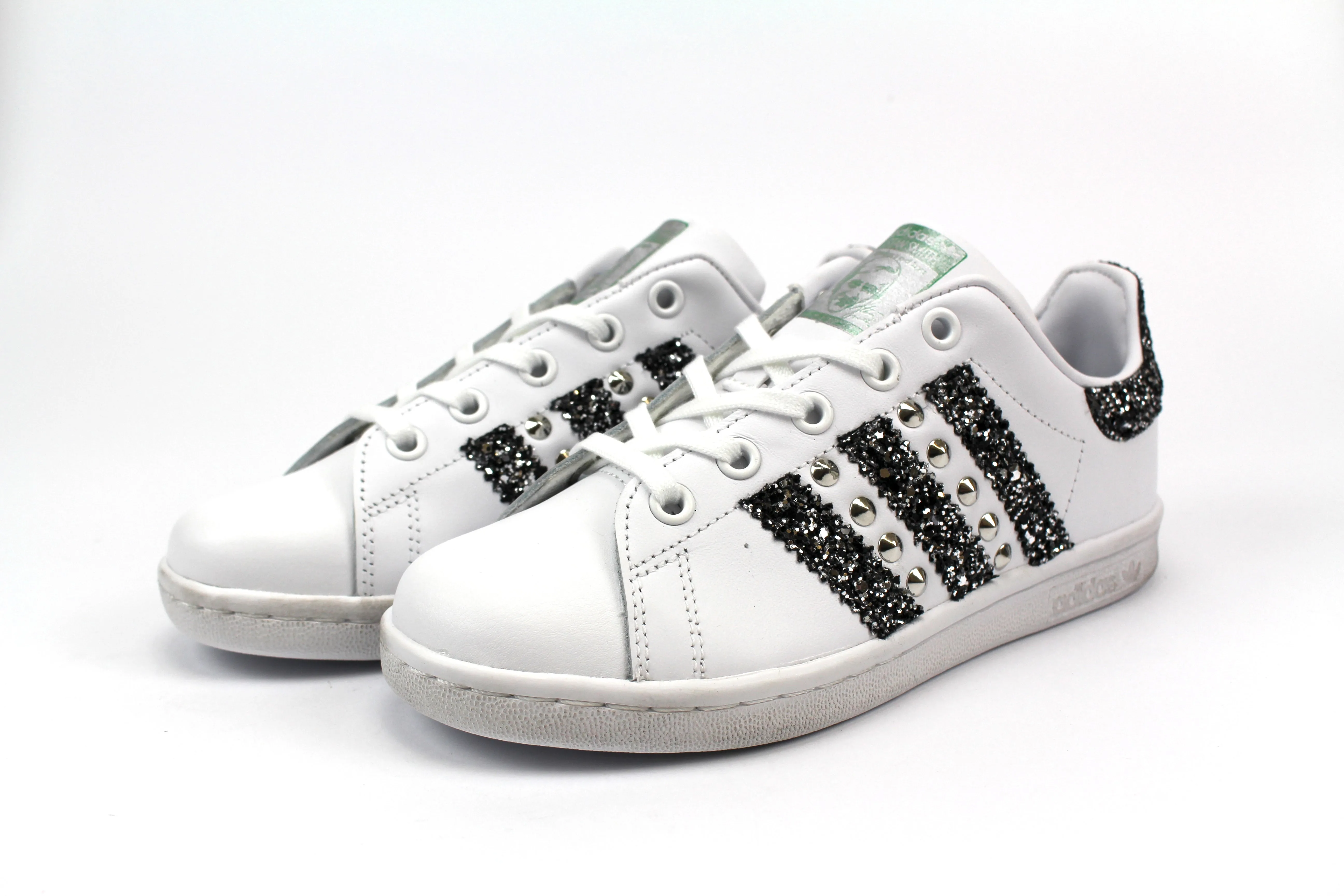 Adidas Stan Smith Black Silver Glitter & Borchie