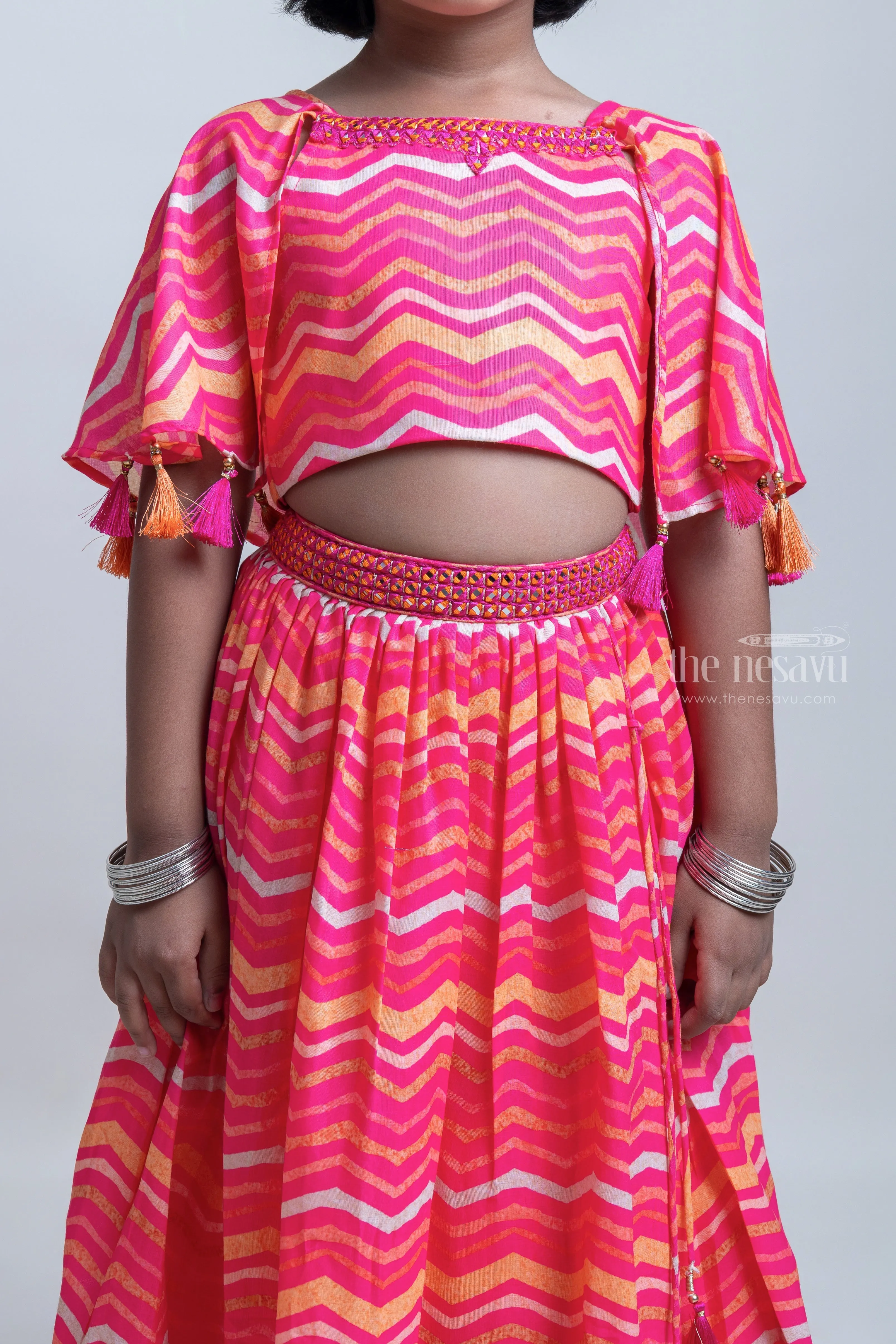 Adorable Deeppink Zigzag Printed Lehanga Choli Set For Girls