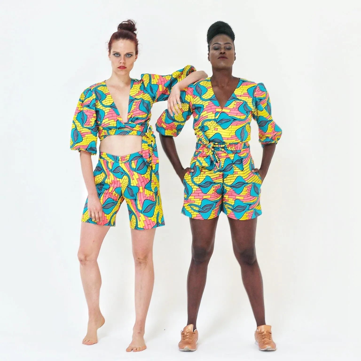 African Ankara Print Women Wrap Top and Shorts Set - Top Only