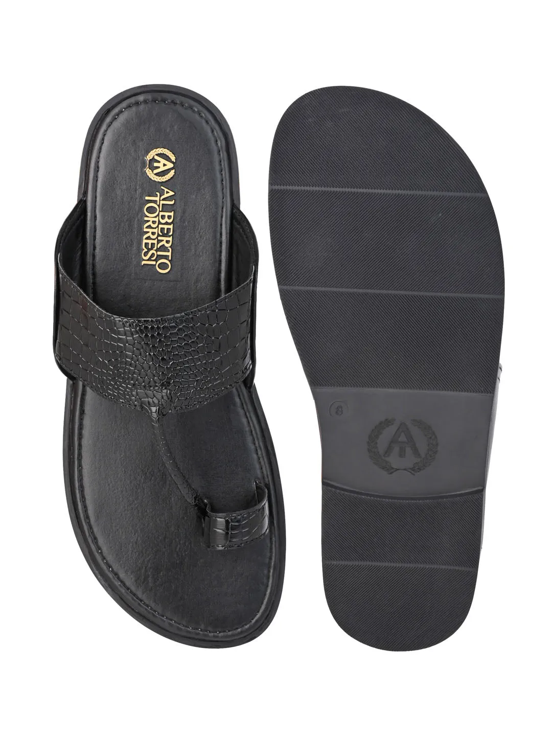 Alberto Torresi Men Black Patent Office/Daily Wear Slippers