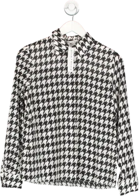 Alice   Olivia Black Houndstooth Semi Sheer Shirt UK XS