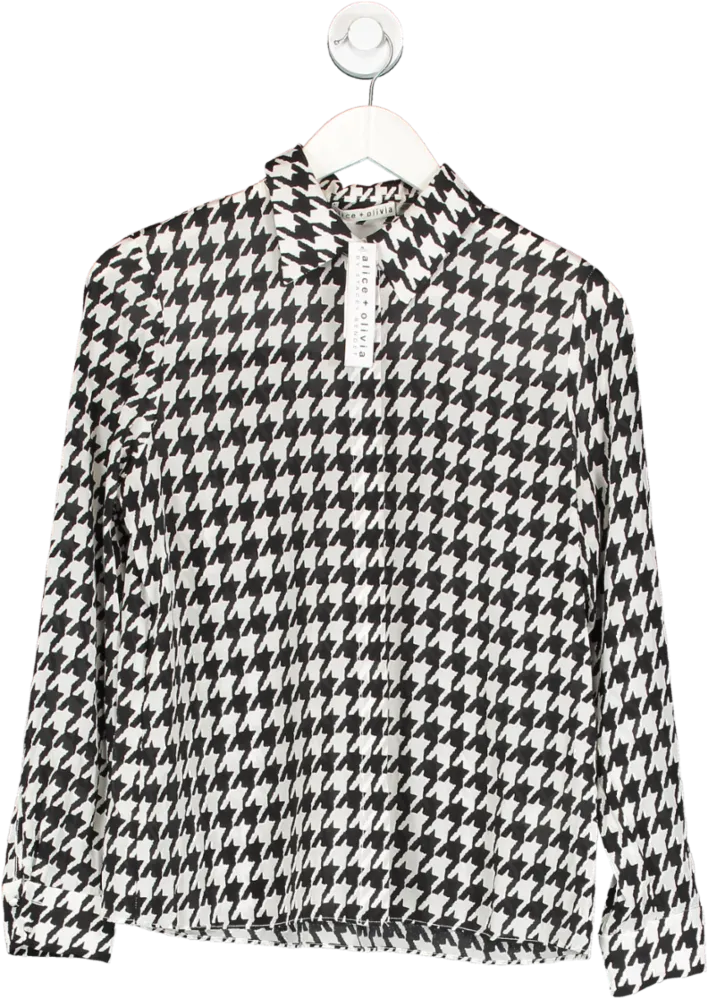 Alice   Olivia Black Houndstooth Semi Sheer Shirt UK XS