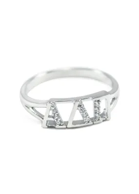 Alpha Delta Pi Sterling Silver Ring with Simulated Diamonds