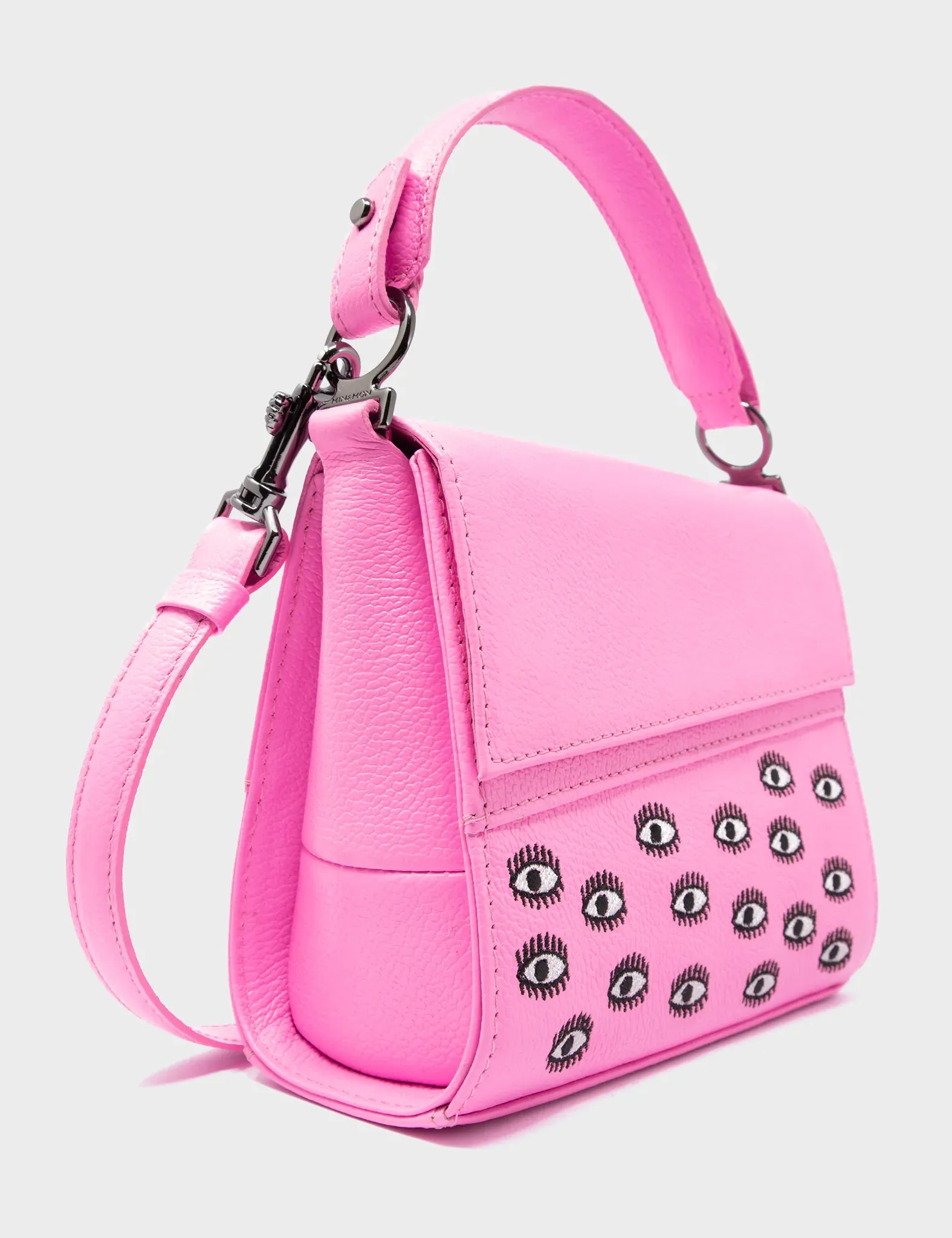 Anastasio Micro Crossbody Handbag Bubblegum Pink Leather - Eyes Embroidery