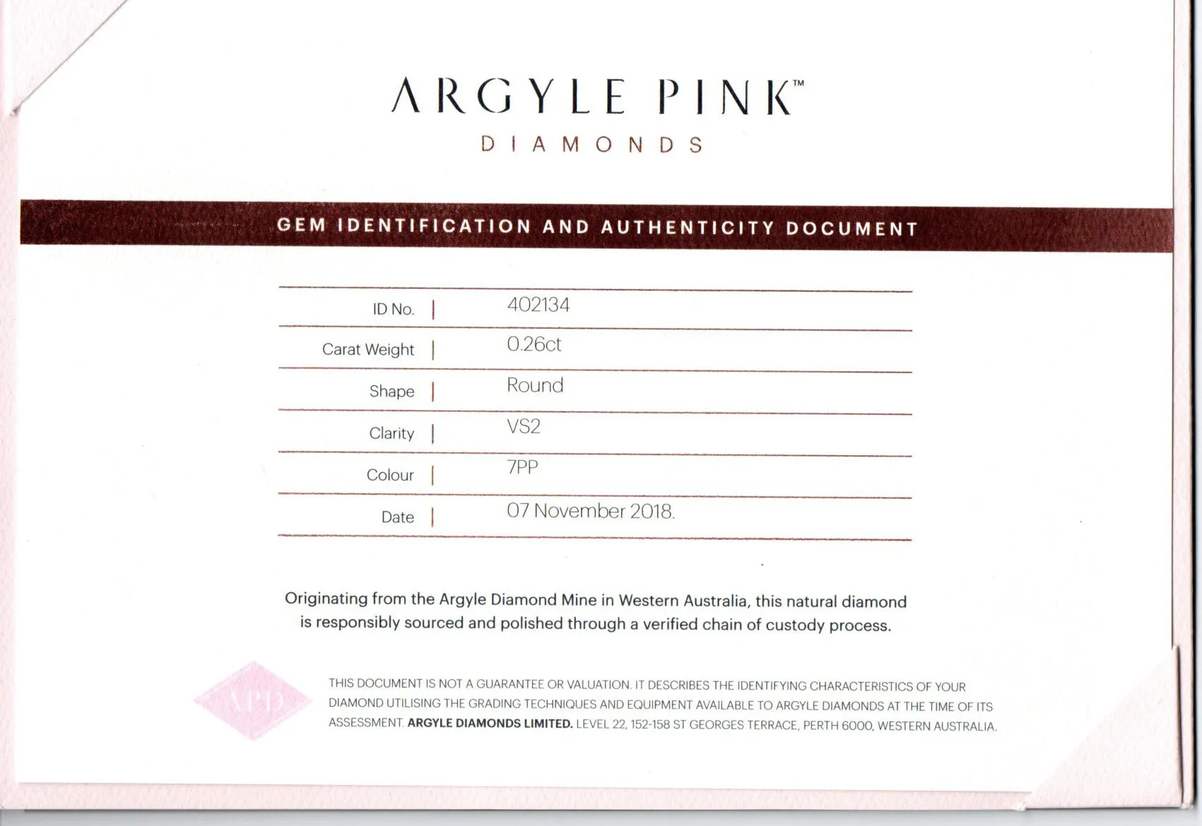 Argyle Pink Diamonds, 0.26ct