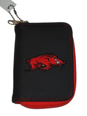 Arkansas Razorbacks Alan Stuart Black Leather Style Zipper Wallet 3.5" x 5"