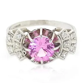 Art Deco 1920s Pink Sapphire Platinum Diamond Ring