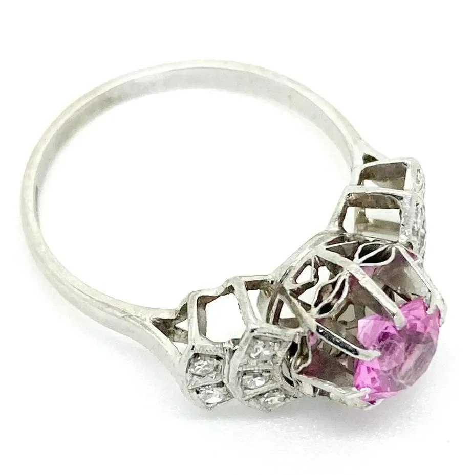 Art Deco 1920s Pink Sapphire Platinum Diamond Ring