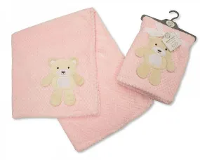 Baby 3d Waffle Wrap - Bear - Pink