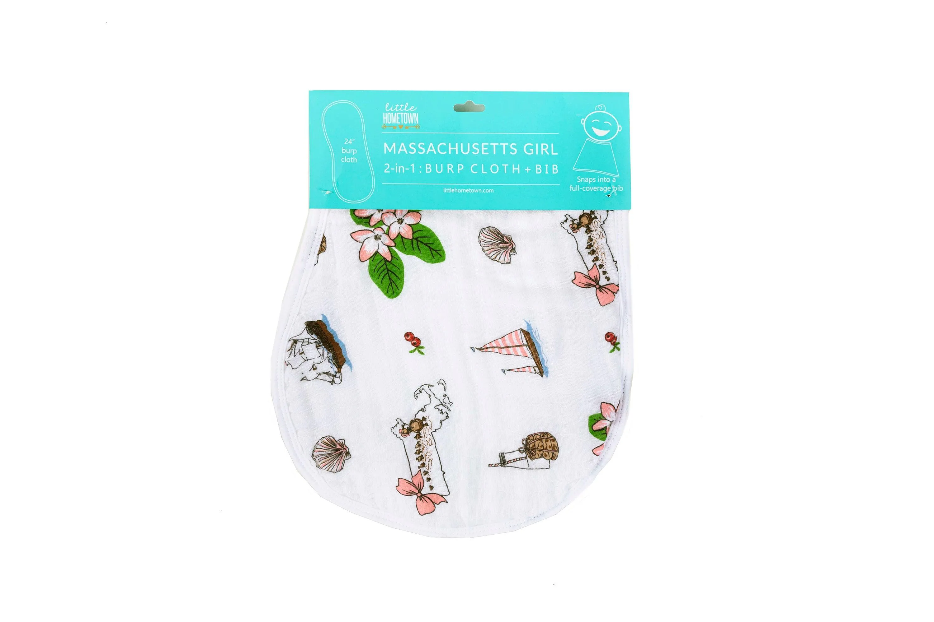 Baby Burp Cloth & Bib Combo: Massachusetts (Floral)