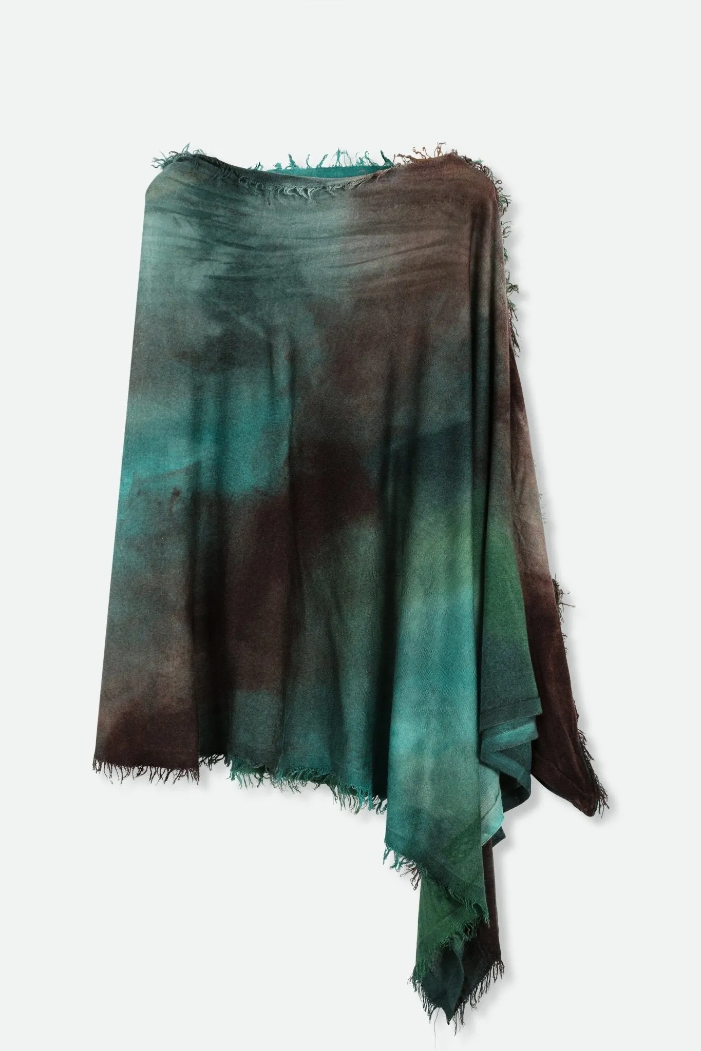 BALI IN HAND DYED CARRIAGI CASHMERE FRINGE TEAL WATERCOLOR