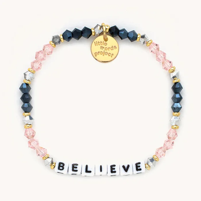 'Believe' Blue and Pink Beaded Bracelet S/M