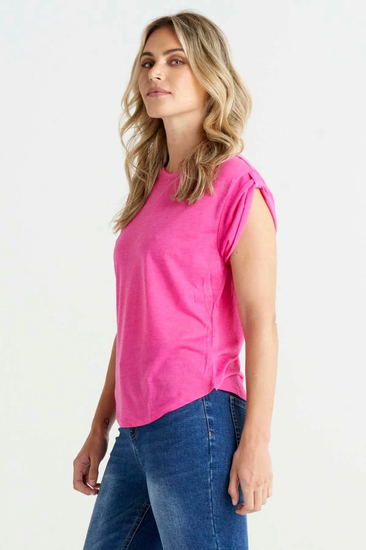 Betty Basics Gemma Roll Cuff Top in Pink