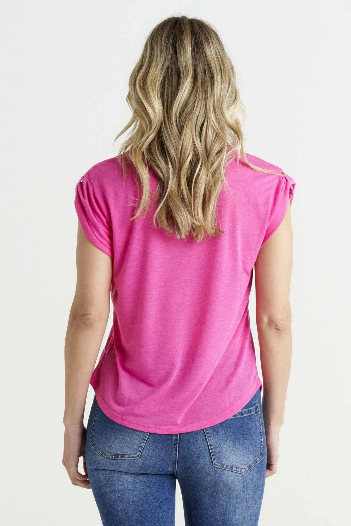 Betty Basics Gemma Roll Cuff Top in Pink