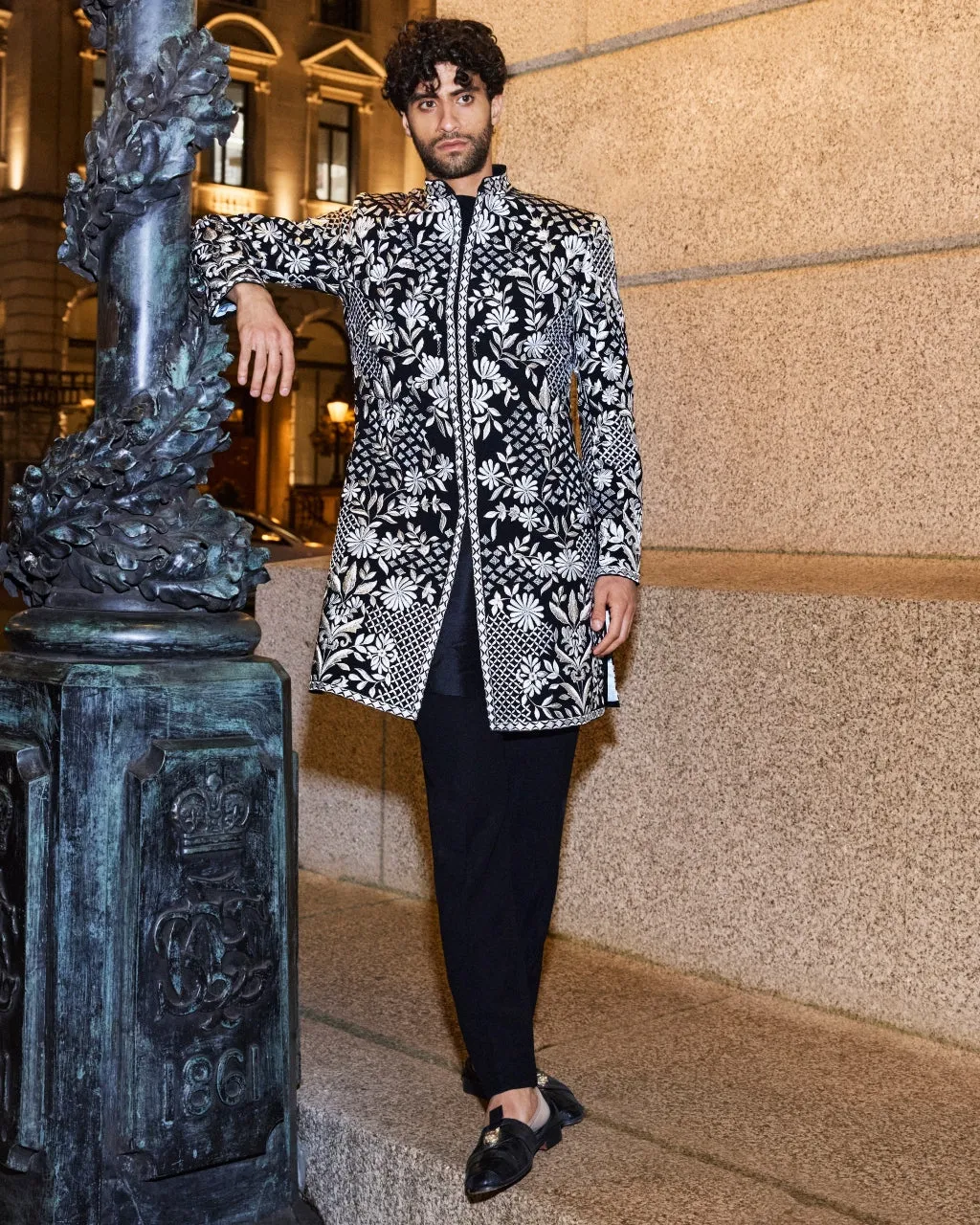 Black & Silver Sherwani Set