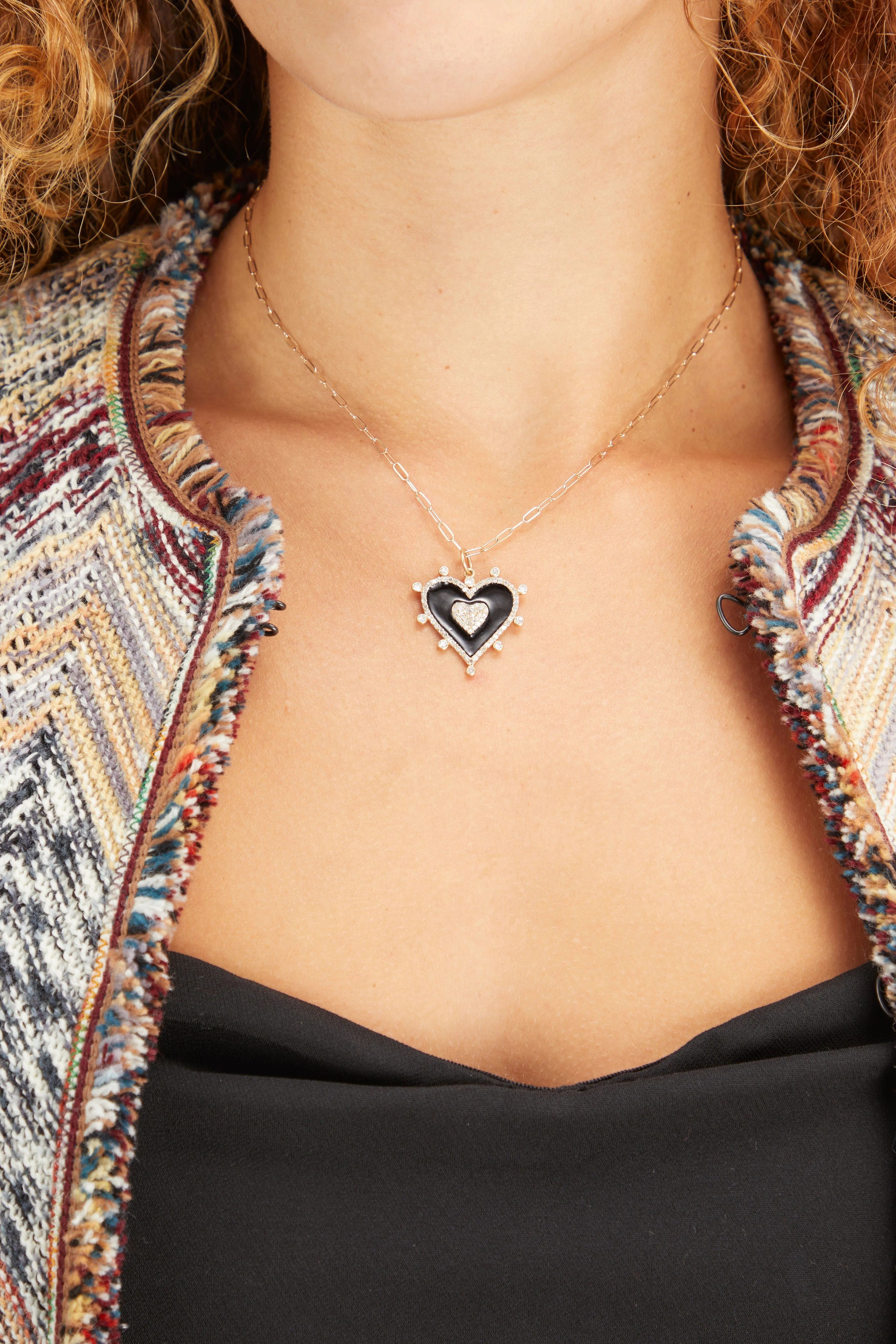 Black Enamel and Diamond Heart Pendant