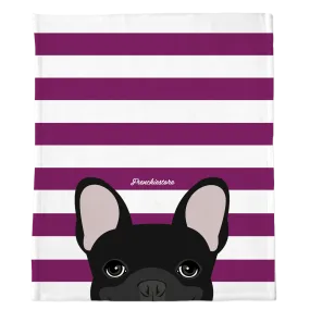 Black French Bulldog on Beet Stripes | Frenchie Blanket